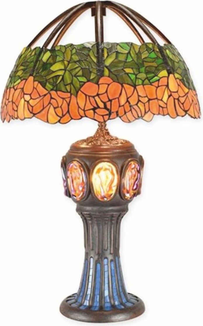 Casa Padrino Luxus Tiffany Tischleuchte Grün / Orange H. 79,5 cm - Tiffany Leuchten NEW-57754