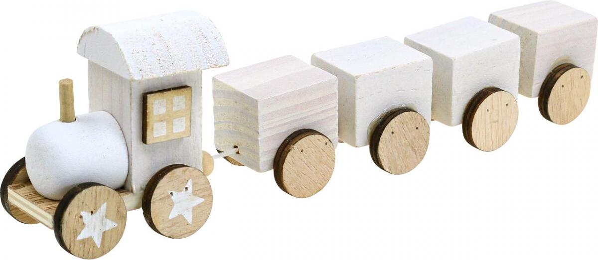 Viana Holzeisenbahn Deko Weihnachtszug Weiß 20cm Tischdekoration Christbaum Accessoire 2 Stück 06229