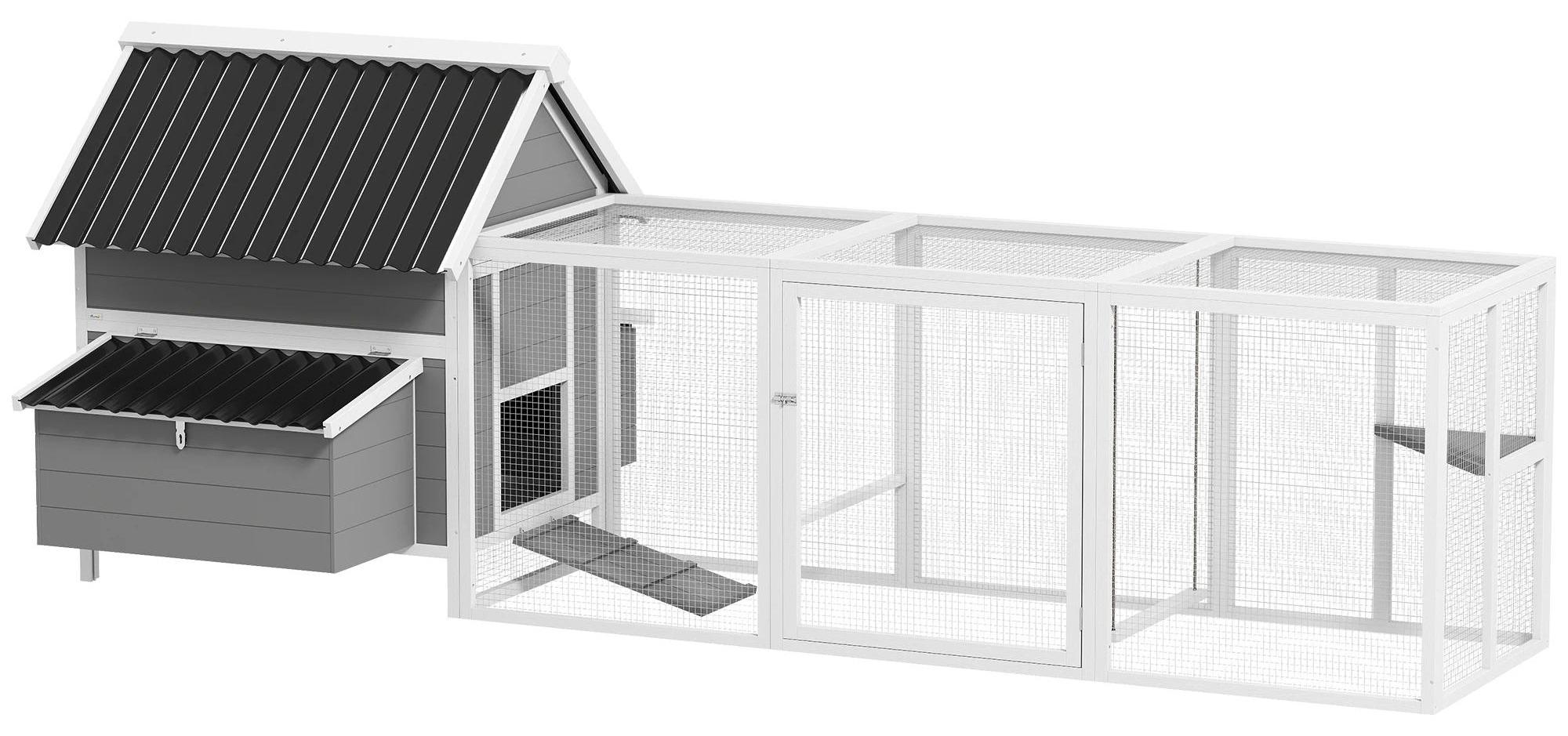 Hühnerstall mit Auslauf - Hühnerhaus - Holz - 283x133,5x112 cm - Für 7-10 Hühner - Mit Freigehege