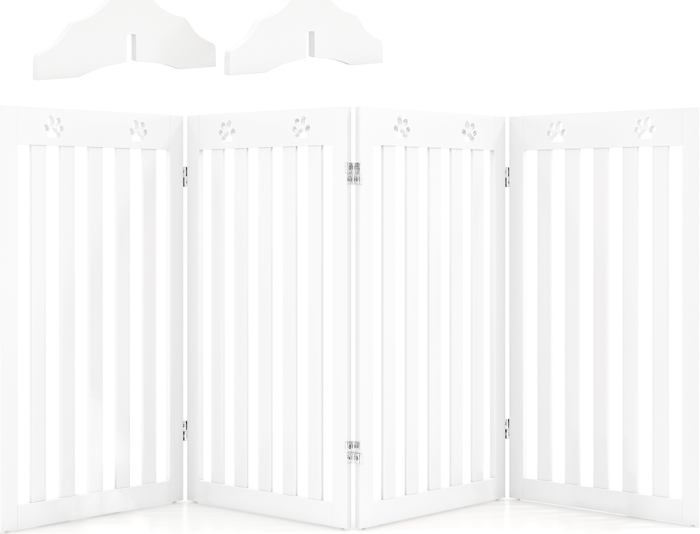 COSTWAY Absperrgitter Hunde 89cm Hoch, Schutzgitter Holz klappbar, Treppengitter Hundeabsperrgitter flexibel Türschutzgitter (Weiß, 4 Paneelen) PS7403WH