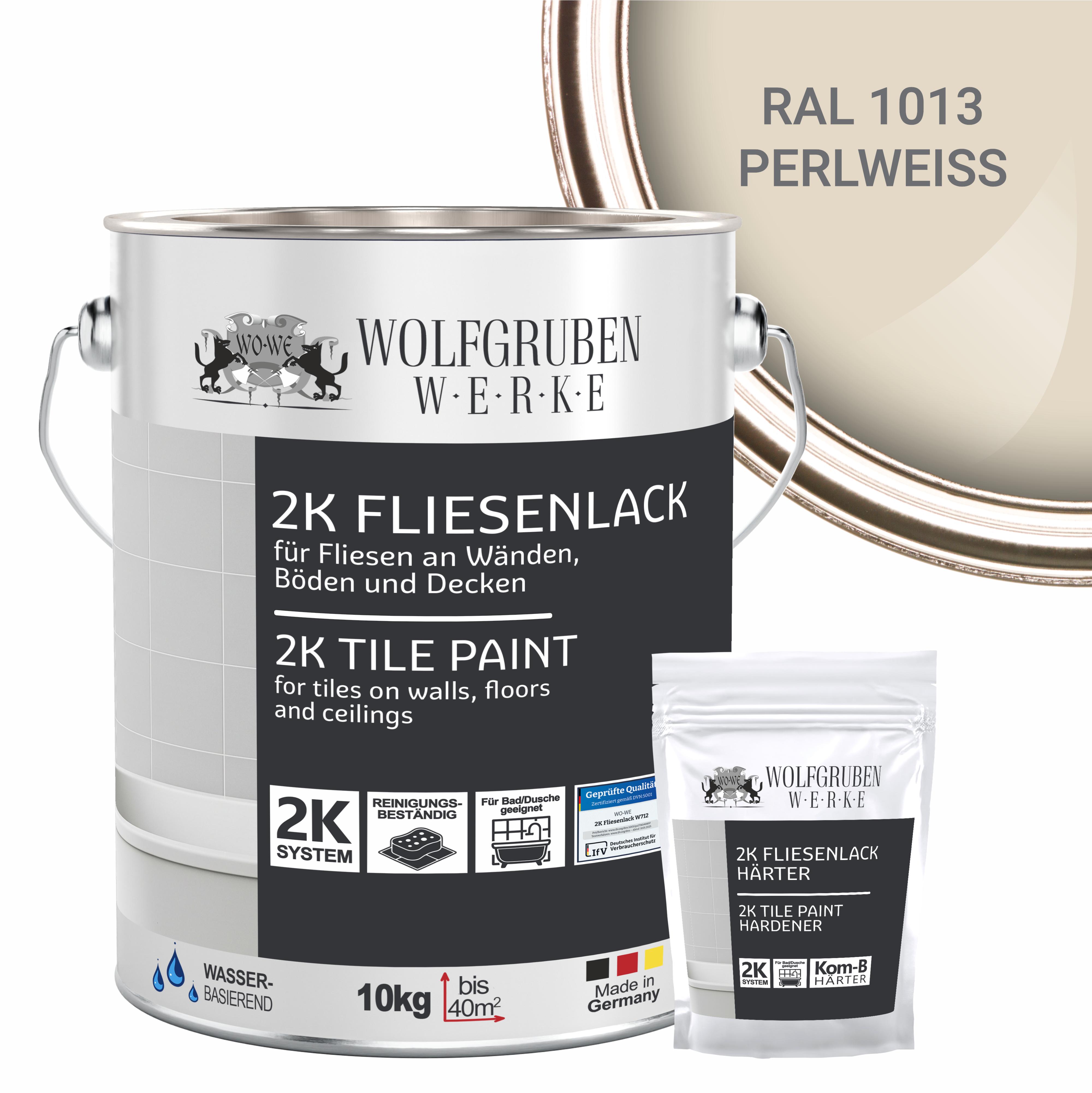 2K Fliesenlack Fliesenfarbe Wand Bodenfliesen W712 Perlweiß RAL 1013 - 10Kg