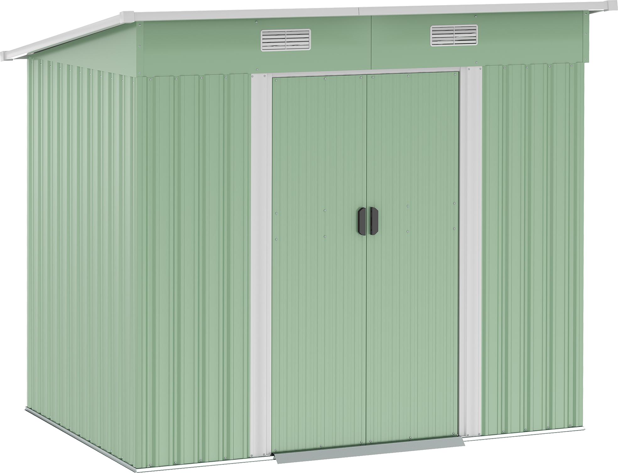 Outsunny prístrešok kovový 2,3 m² 207 x 130 x 182 cm prístrešok na náradie s jednoplášťovou strechou okno základy posuvné dvere odolné voči poveternostným vplyvom záhradný prístrešok zelený