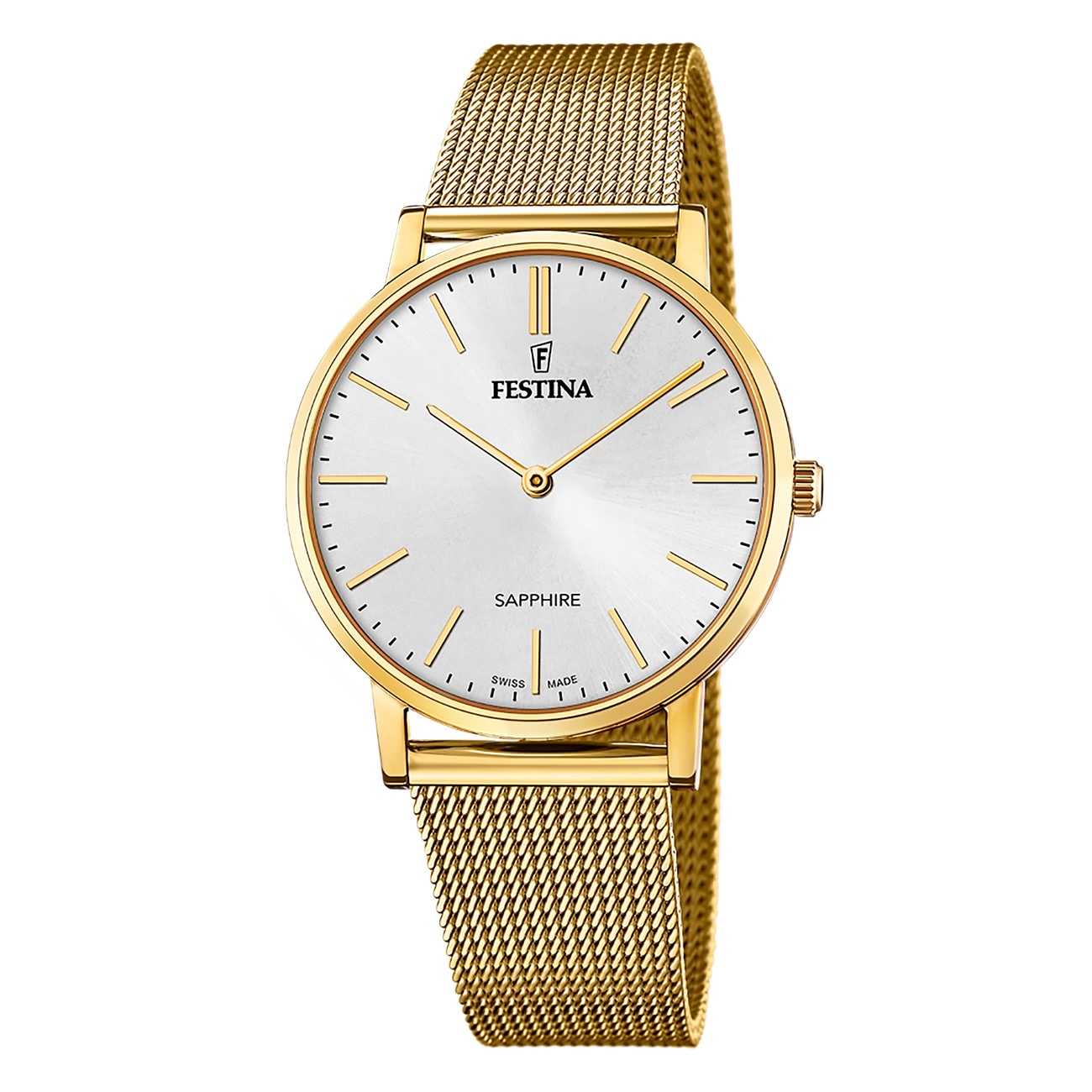 Festina F20022/1 Pánske hodinky Swiss Made analógové quartzové s náramkom z nehrdzavejúcej ocele zlaté