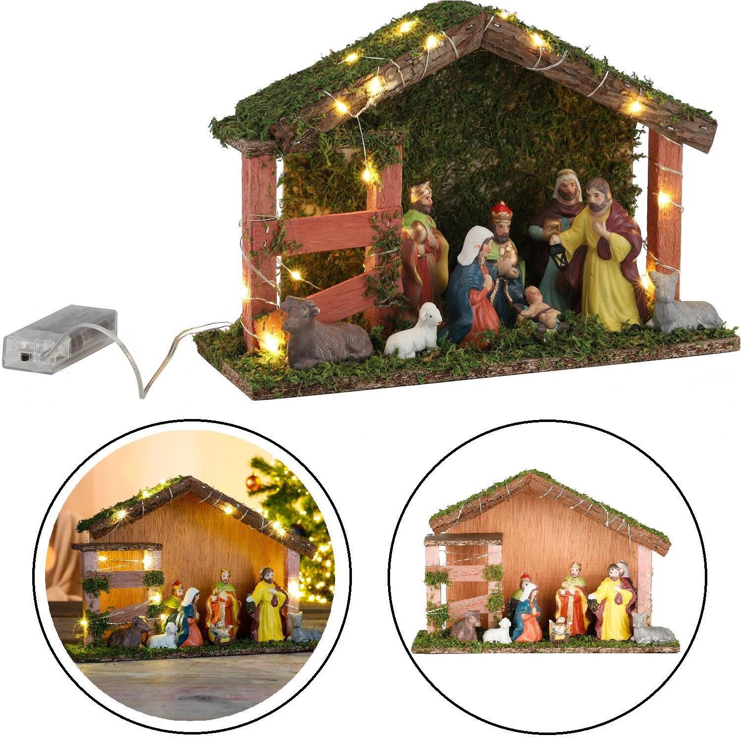 HI Weihnachtsdeko Weihnachtskrippe LED Beleuchtet Holz 438347