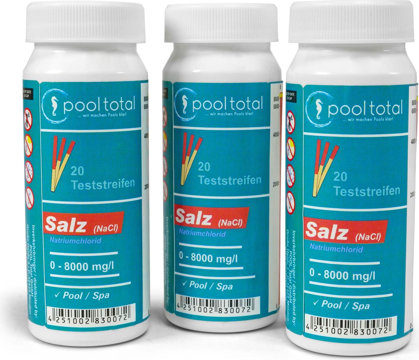 3x POOL Total Teststreifen Salz (NaCl) 0-8000 mg/l 60 TestStrips 502051-03