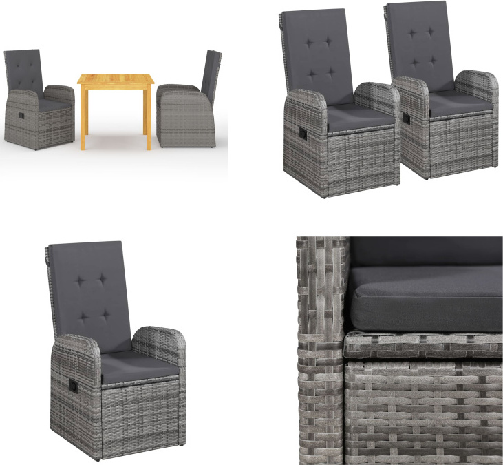 vidaXL 3-dielny záhradný jedálenský set sivý - Záhradný jedálenský set - Záhradné jedálenské sety - Záhradný nábytok - Záhradný set nábytku