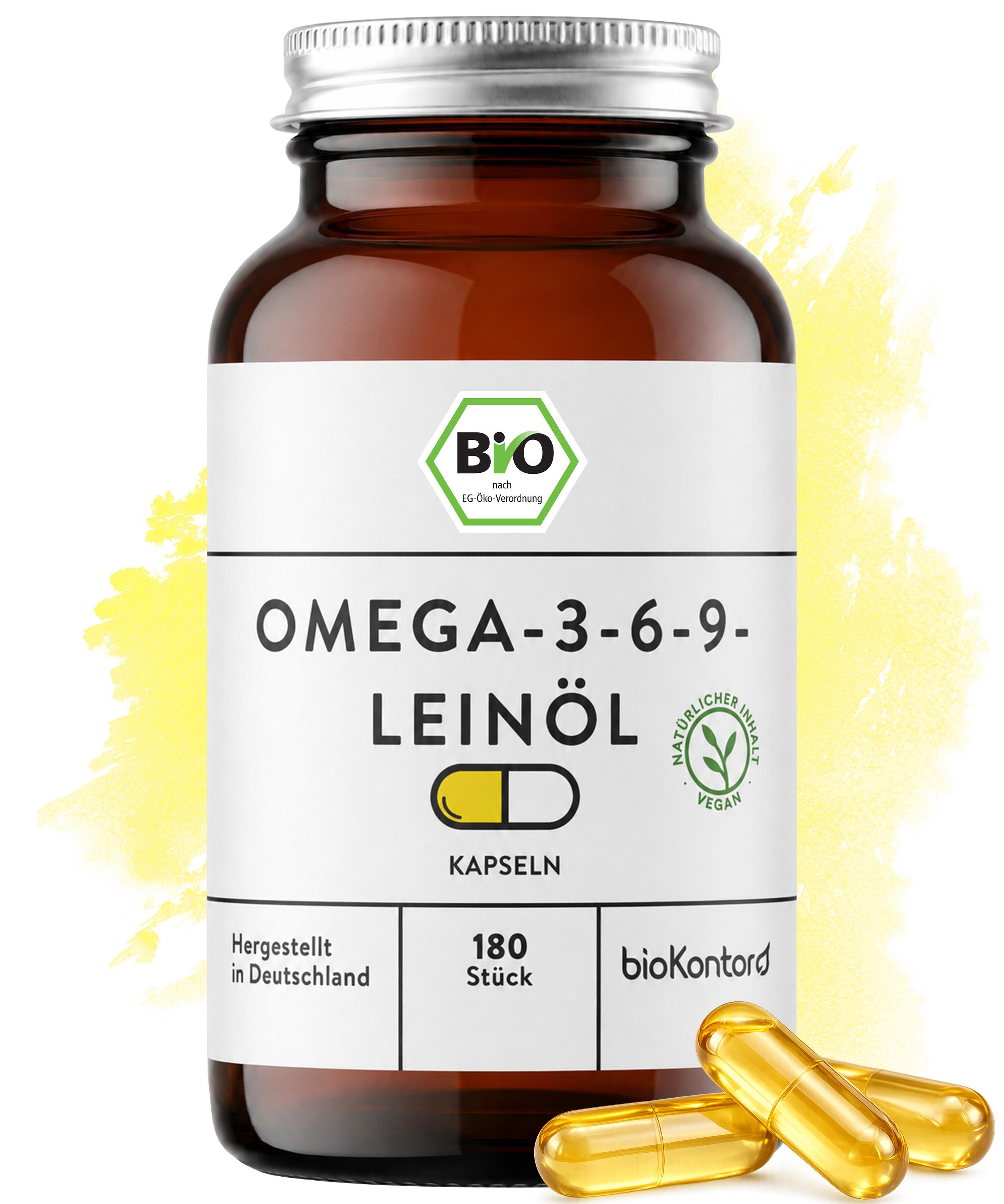 bioKontor natürlich das Beste Leinöl Kapseln vegan - Omega-3-6-9-Kapseln | bioKontor