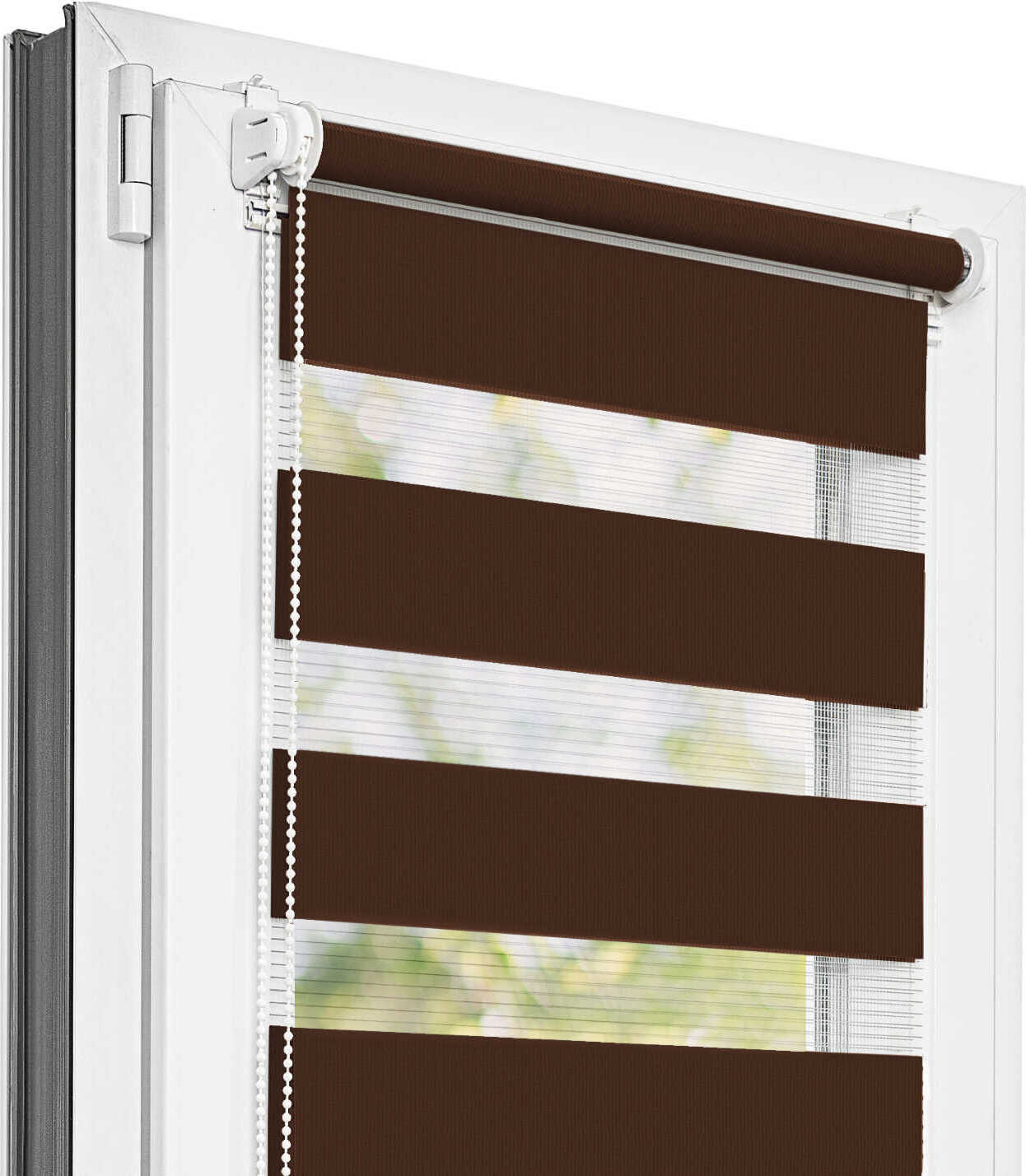 Estika Doppelrollo Klemmfix - 95 x 150 cm - Kastanienbraun - Duo Rollo ohne Bohren RM-0003-95-150-Kastanienbraun-Weiß