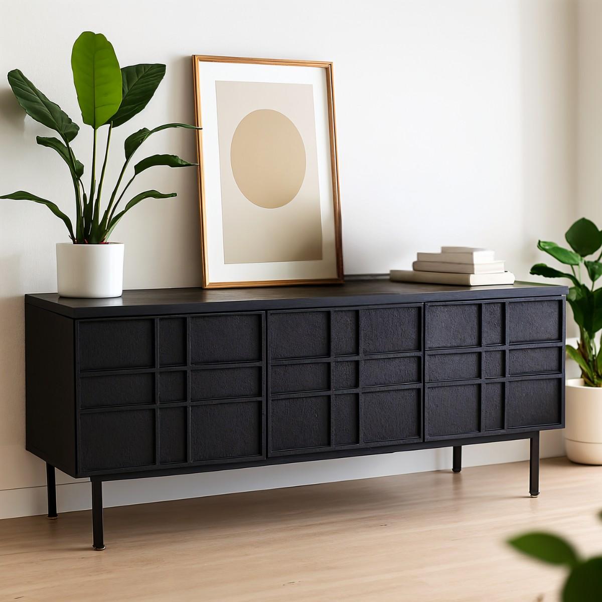 TV-Möbel Schwarz - Mangoholz - 160cm - TV-Möbel Koen - Giga Meubel