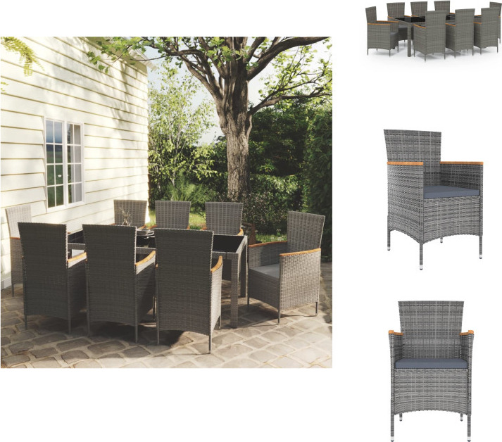 vidaXL 9-dielny záhradný jedálenský set s vankúšmi polyratan sivý - Záhradný nábytok sety