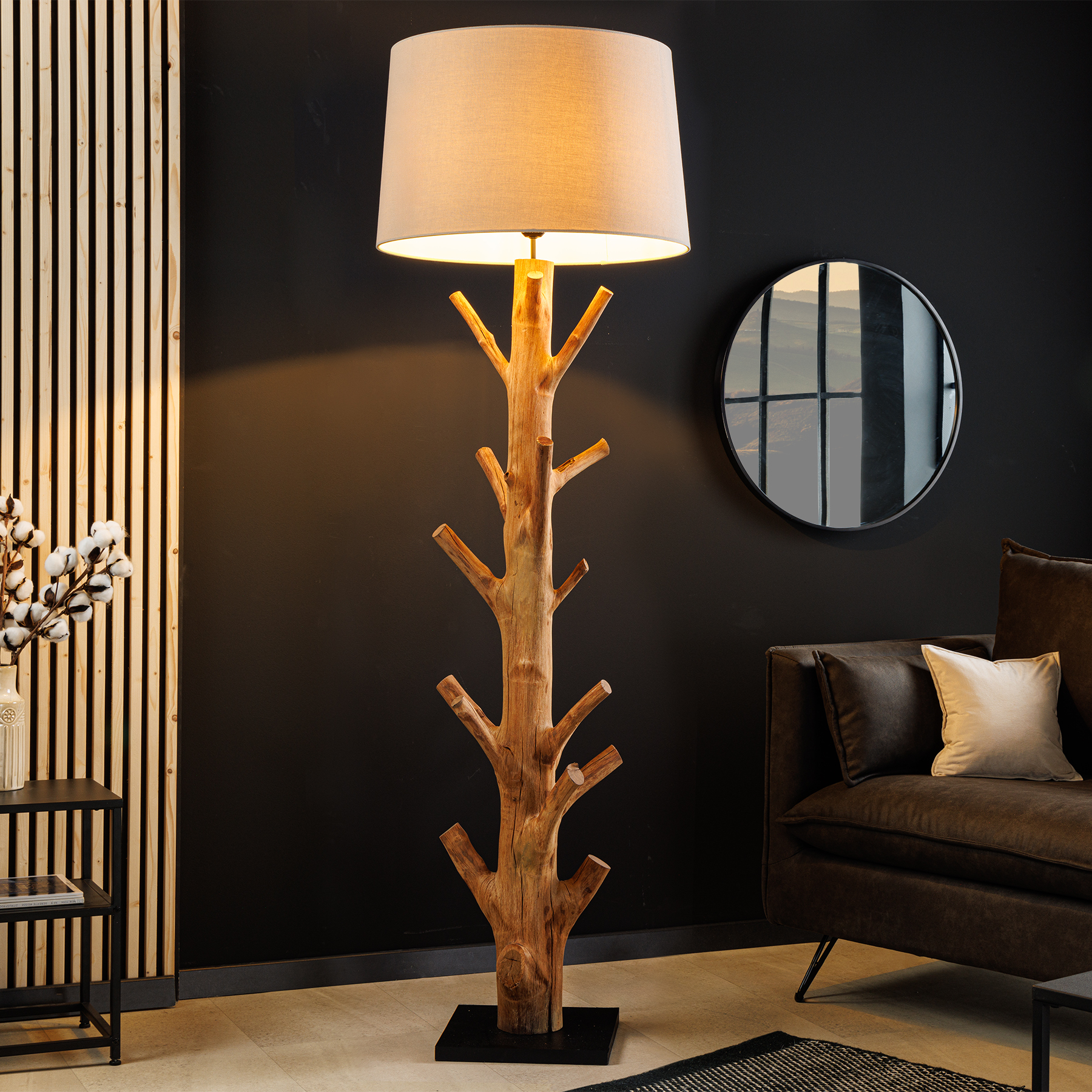 Invicta Interior riess-ambiente Design Stehlampe TREE NATURE 180cm Massivholz Leinenschirm Stehleuchte Lampe Leuchte 43323