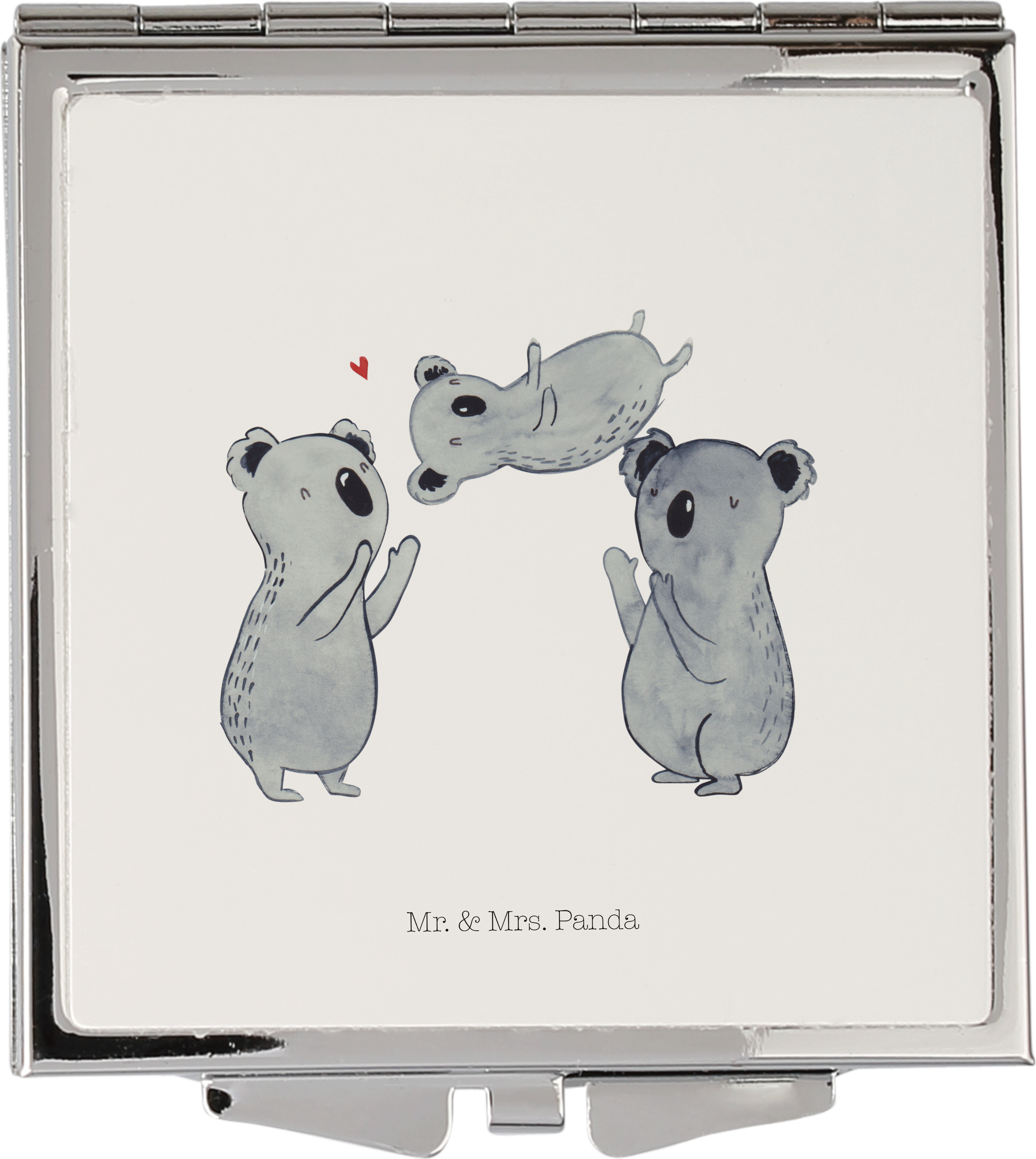 Mr. & Mrs. Panda Handtaschenspiegel quadratisch Koalas Feiern - Weiß - Geschenk, silber, Herz, Partyhüte, Herzlichen Glückwunsch, Kind, Eltern, Geburtstag, Schminkspiegel PD-1131627-STANDARD