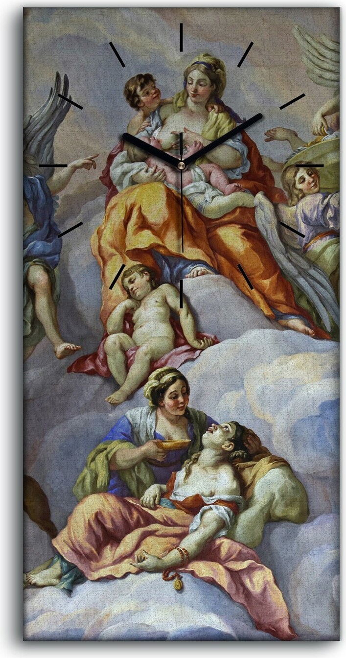 coloray Wohnzimmer-Bild Leinwand Uhr Quarz 30x60 Wien Architektur Barock Kirche Fresko - schwarze Hände zcv-60400892-30x60-c