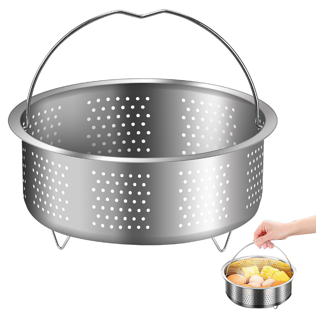 Novzep Edelstahl-Dampfgarer, Ersatz-Dampfgestell, Reis- und Suppentrennung, Reiskorb, Abfluss, Dampfgarer, Reiskocher, Dampfgestell (20 cm mit Gestell) KAUF-ALRI-KF1346-17