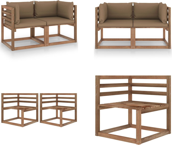 vidaXL Záhradná 2-miestna pohovka z paliet s vankúšmi z borovicového dreva v sivej farbe - Pohovka z paliet - Pohovka z paliet z dreva - Záhradná pohovka