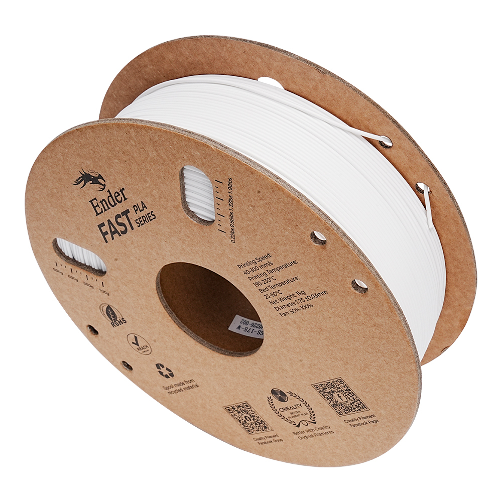 CREALITY 3D Creality Ender Fast PLA-Filament 1,75 mm, hohe Fliessfaehigkeit, Hochgeschwindigkeits-3D-Druckmaterial, hohe Erfolgsquote, Spulenmass 1 kg (2,2 lb), Genauigkeit +/-0,03 mm, Standard 1 Rolle C Weiss