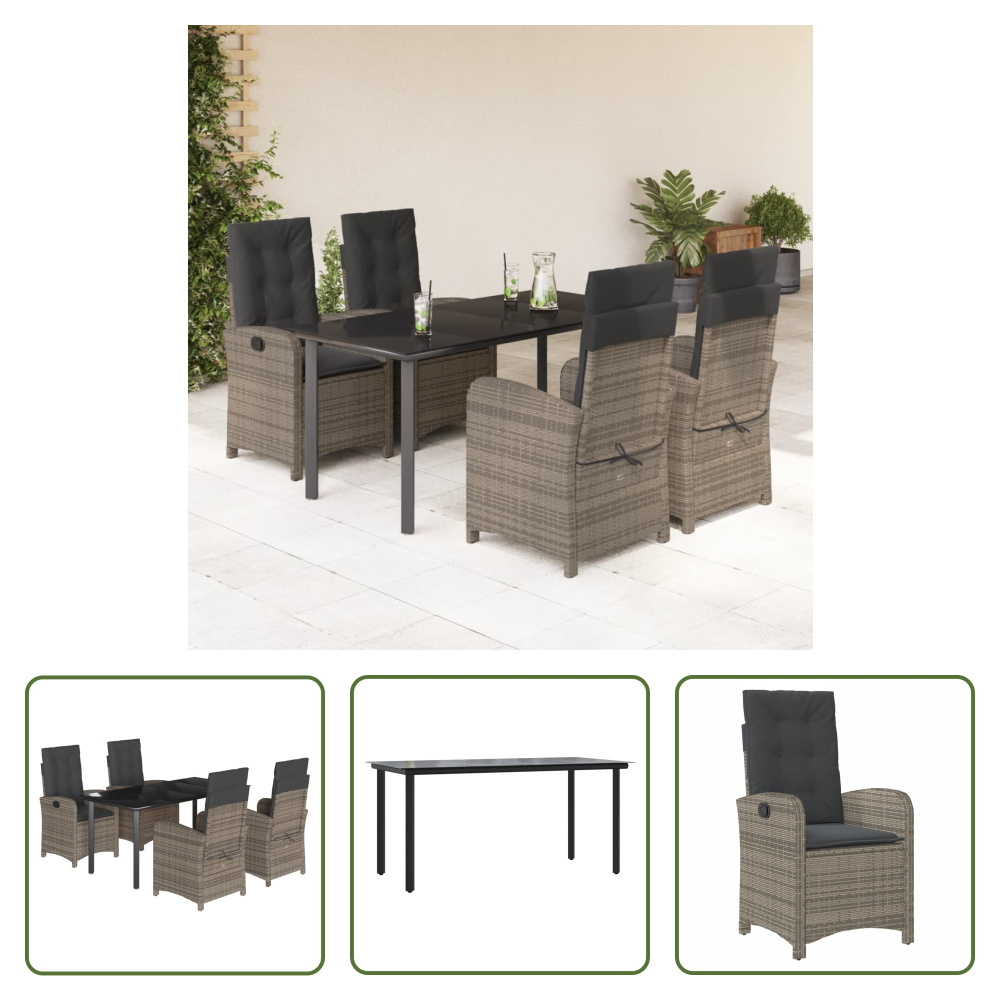 The Living Store 5-dielny záhradný jedálenský set s vankúšmi sivý polyratan