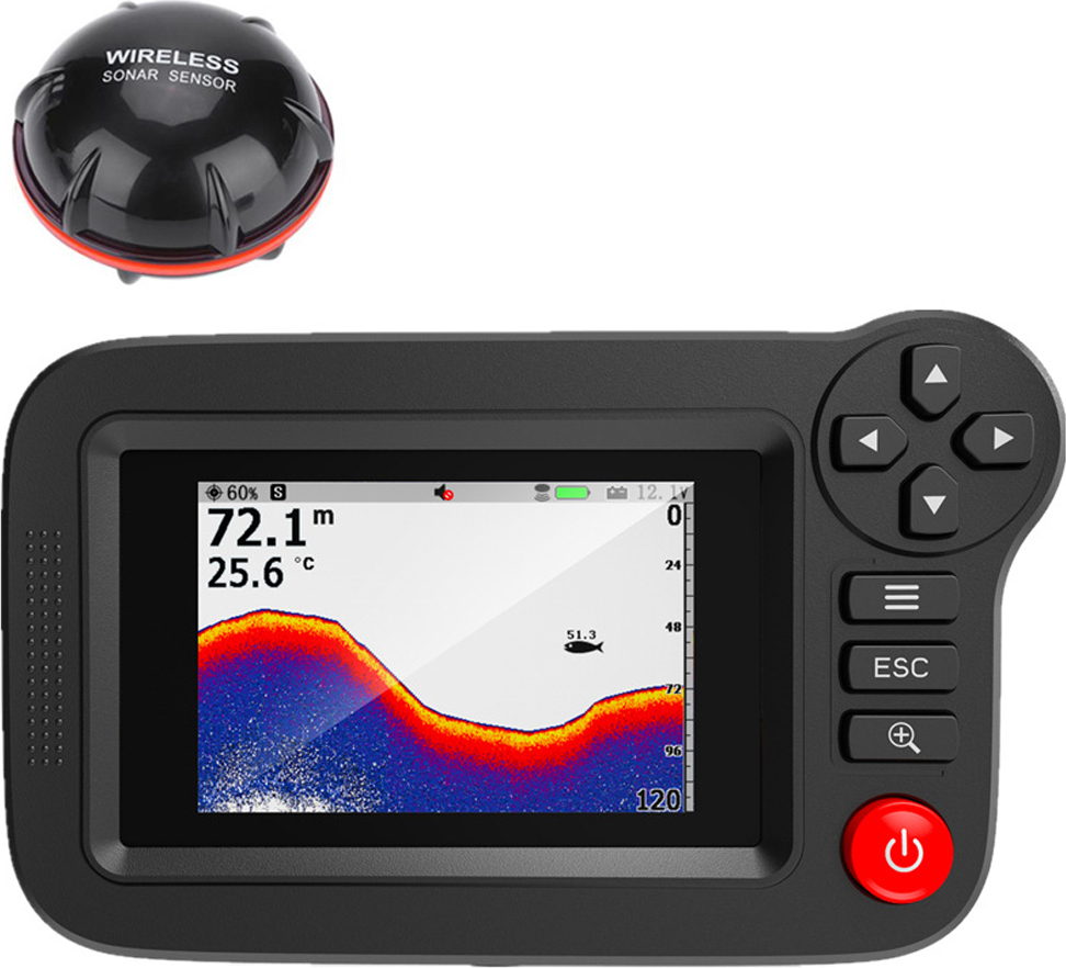 Cocosity Wiederaufladbarer Fischfinder, kabelloser Sonar-Sensor-Fischfinder, Farbbildschirm-Fischfinder, Handheld-Fischfinder, Fisch-Tiefenfinder, tragbarer Fischfinder, Fischfinder-Tiefenortungsgerät