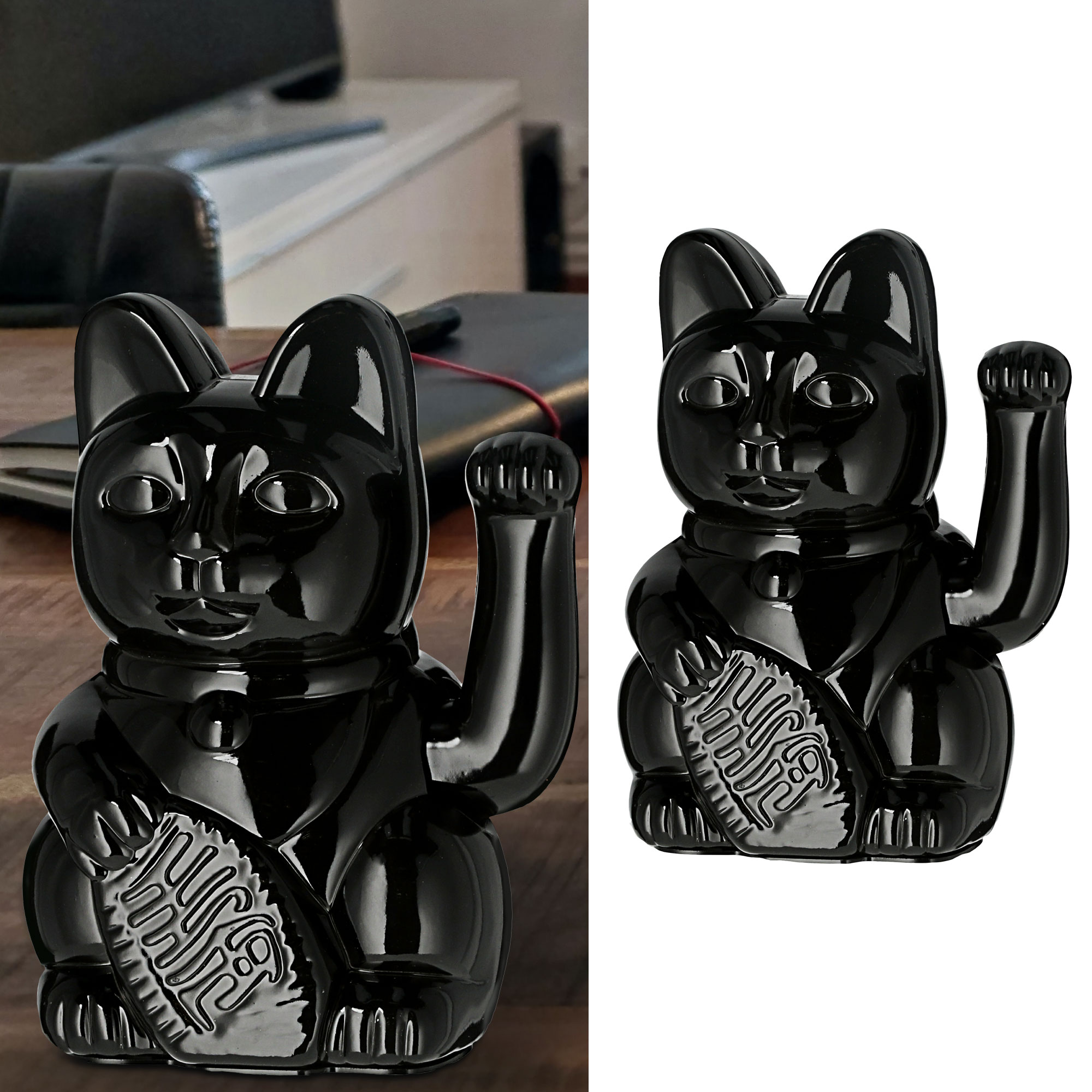 Winkekatze schwarz H21cm Glückskatze Katze