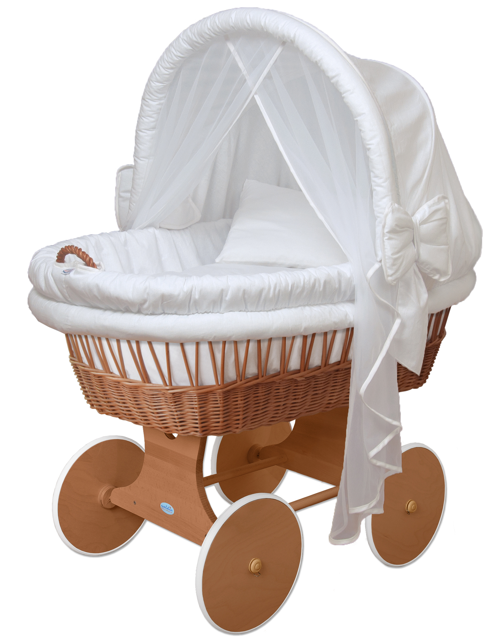 Waldin Baby Stubenwagen-Set mit Ausstattung,XXL,Gestell/Räder lackiert,Weiß 1211-88d
