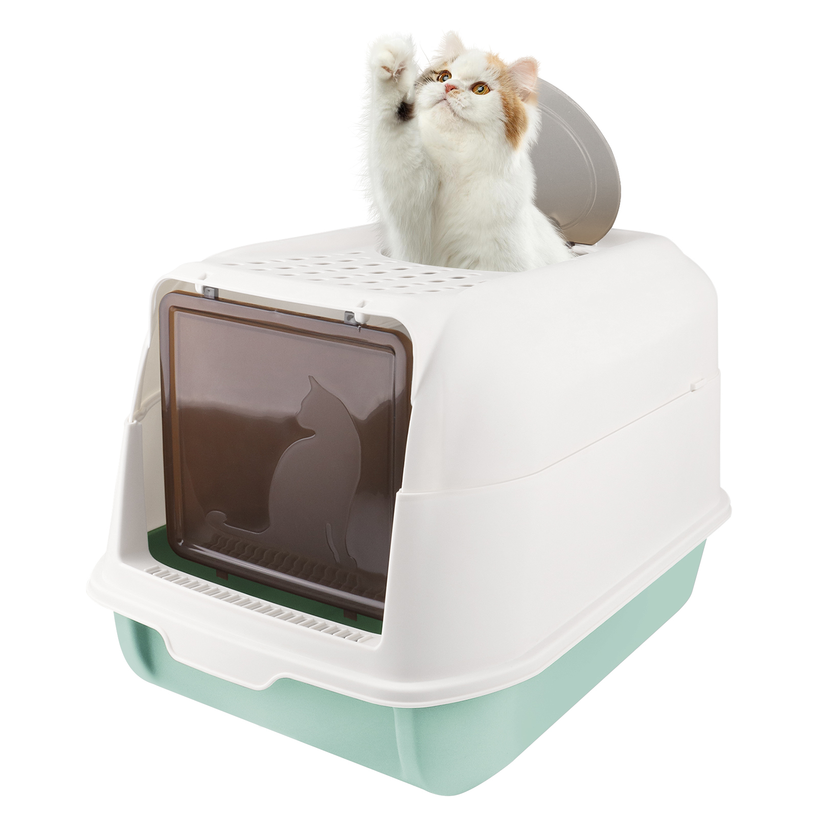 Supfine Katzentoilette mit Deckel Katzentoilette geschlossen Haubentoilette mit Schaufel Blau