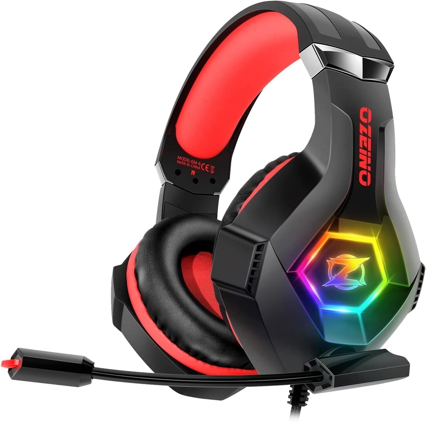 ozeino Professioneller immersiver Surround-Sound für Ps4 Ps5 PC Kopfhörer mit RGB Licht und Stereo Surround, Kopfhörer mit Mikrofon für Xbox Switch Xbox One