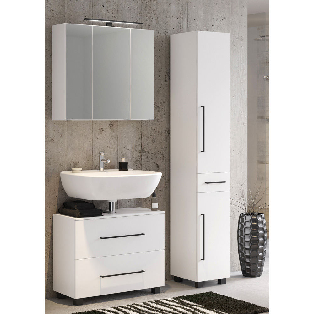 Lomadox Badmöbel Set MANLY-03 in weiß 70 cm 3-Teilig inkl. LED-Spiegelschrank LA03-MANLY-03-SET2