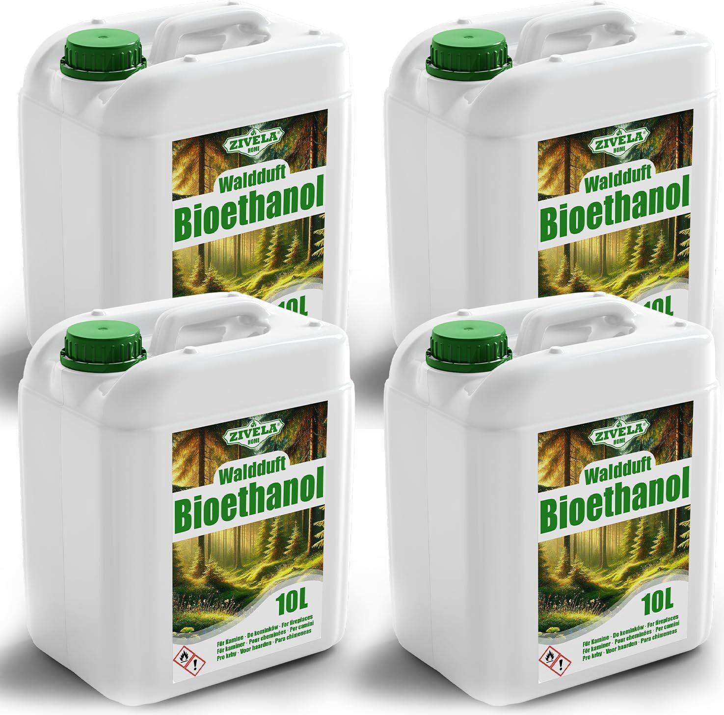 Zivela Bioethanol 96,6% 40L | Alkohol Waldduft 96,6% 4x10L | Bioethanol für Kamin, Tischkamin, Bioethanol Kamin | Bioethanol Waldduft | Saubere Verbrennu