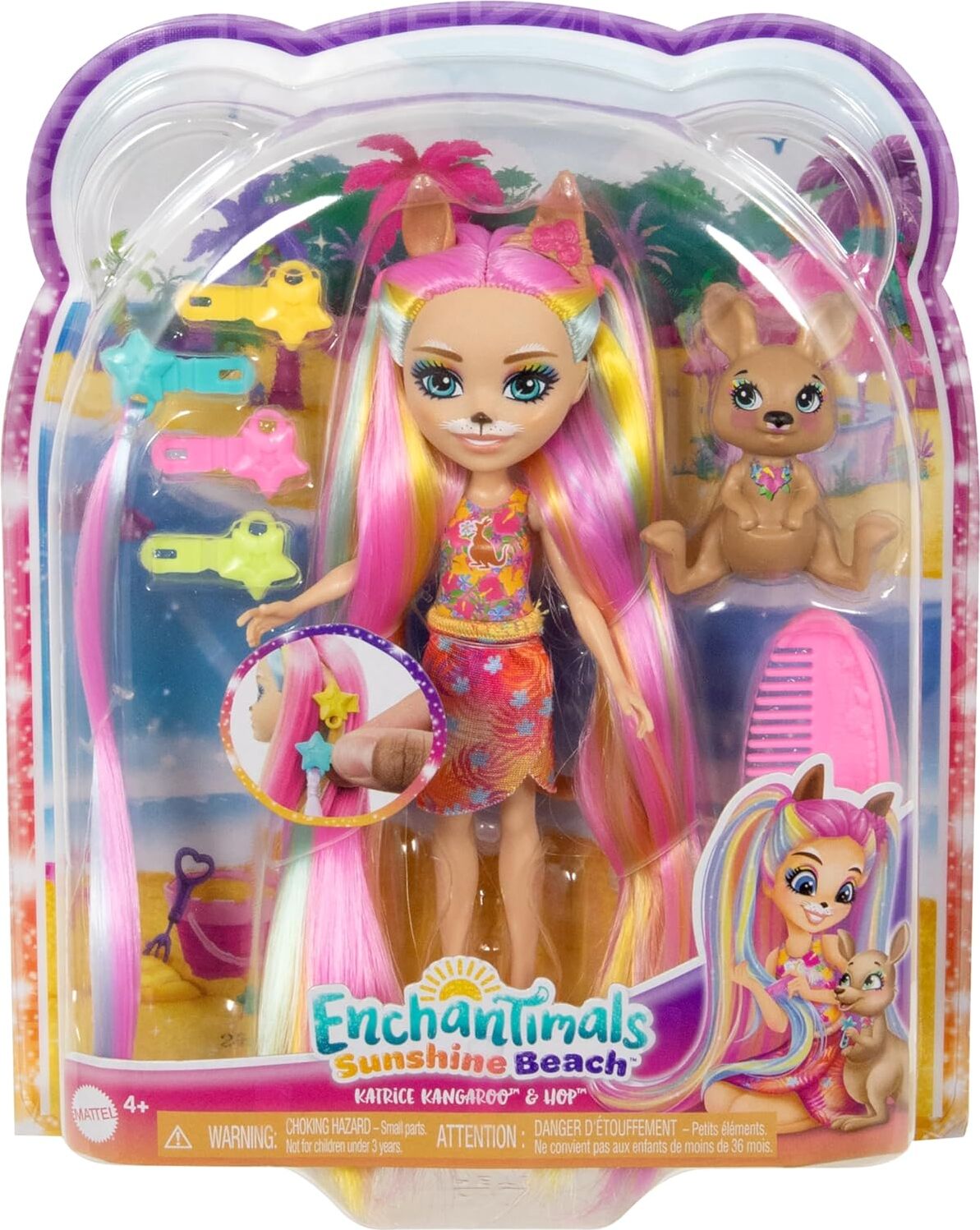 Mattel HTJ70 - Enchantimals - Sunshine Beach - Puppe mit Zubehör und Tierfreund, Katrice Kangaroo & Hop 254127