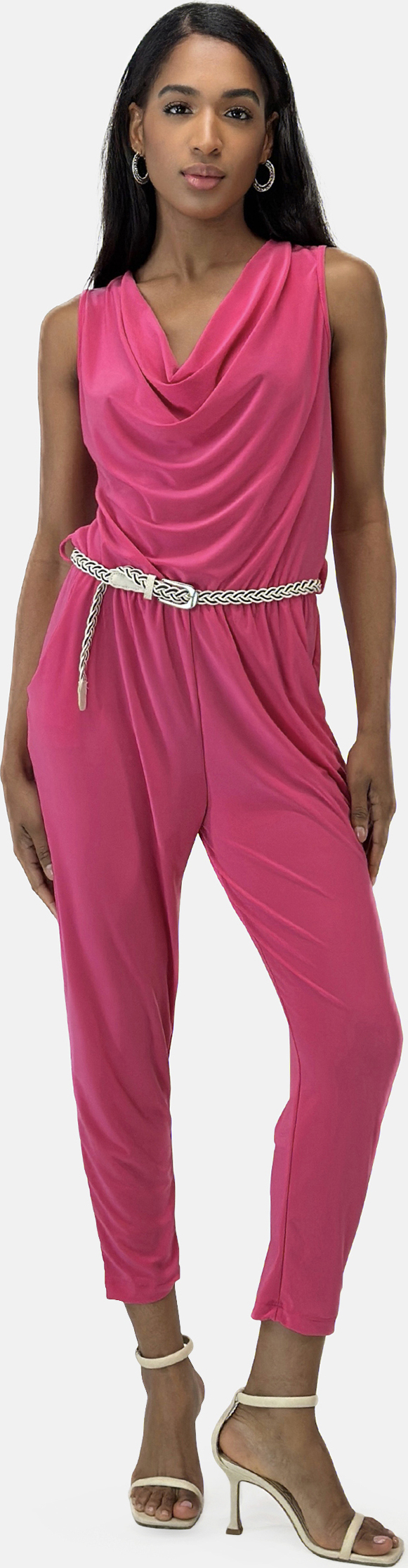 Elara Damen Jumpsuit mit Gürtel mit Gürtel 1197 Fuchsia