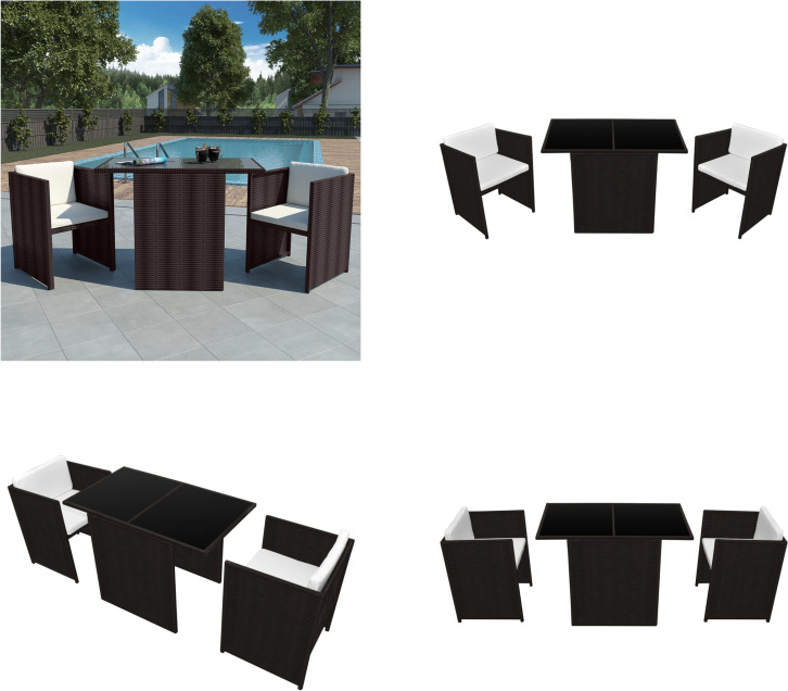 vidaXL 3 ks Bistro Set s vankúšmi Poly Rattan Brown - Set záhradného nábytku - Sety záhradného nábytku - Záhradný stôl a stoličky - Záhradné stoly a stoličky