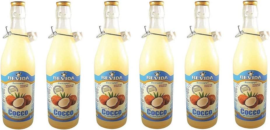 6x Bevida Sciroppo di Cocco Kokossirup Sirup Glasflasche 1Lt Ideal für Getränke, Eis und Matsch 27-GTDZ-ASNJ