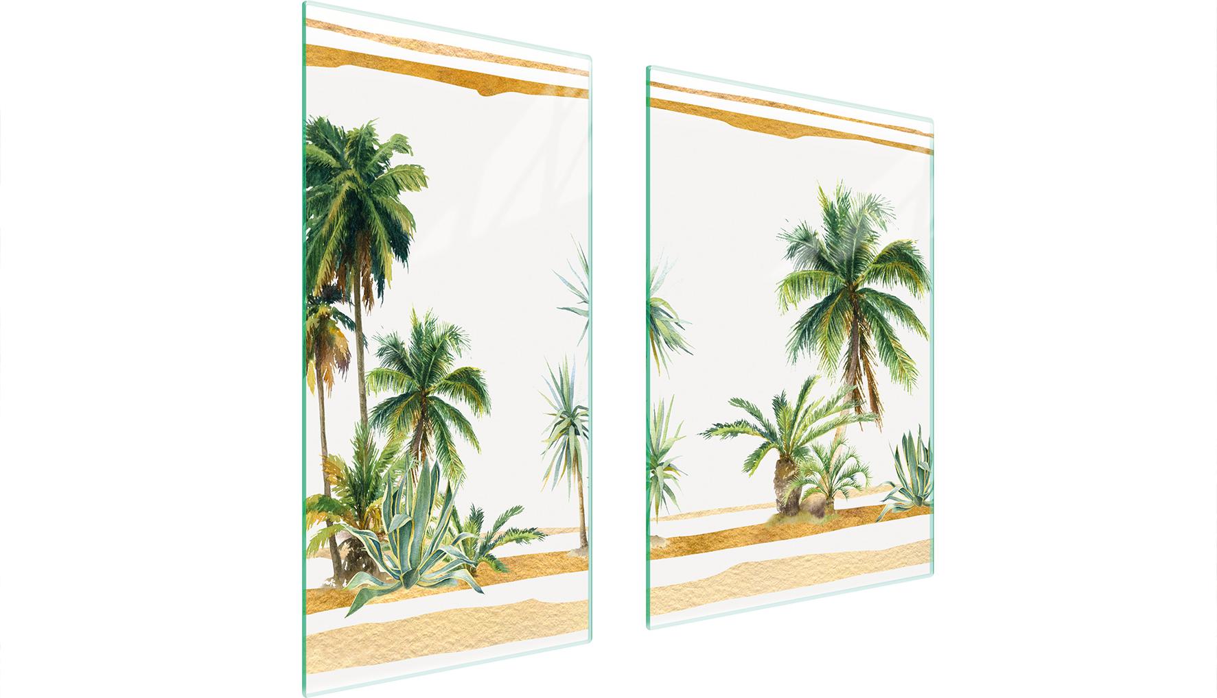 TMK ArtDeko Herdabdeckplatten 2 teilig 75x52 Ceranfeld Abdeckung Glas Schneidebrett Strand Palmen