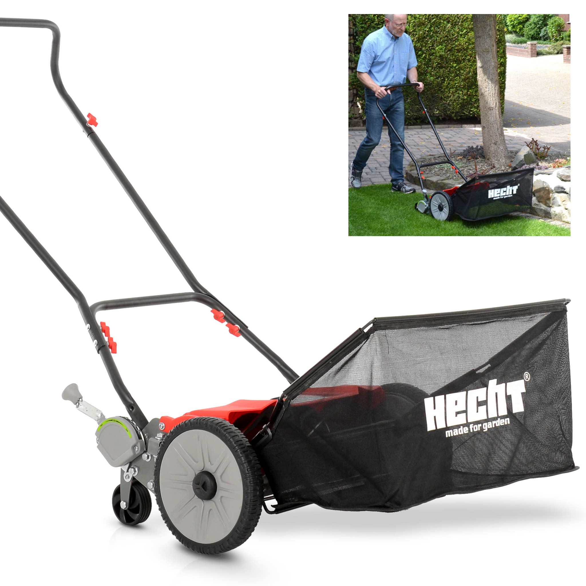 HECHT 514 Spindelmäher | 46 cm Schnittbriete | 50 Liter Fangkorb | 9-fach Schnitthöhenverstellung HECHT514