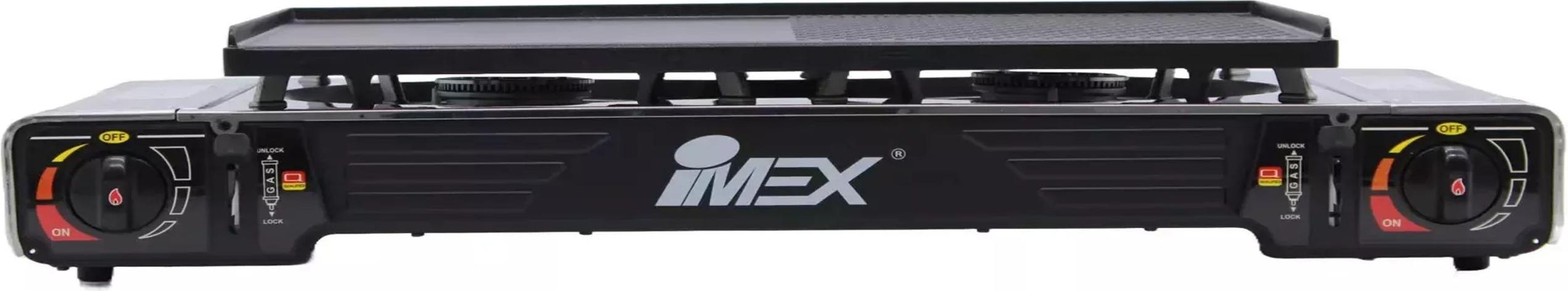 Plynový varič Imex s 2 horákmi z nehrdzavejúcej ocele - kempingový varič s grilom a puzdrom