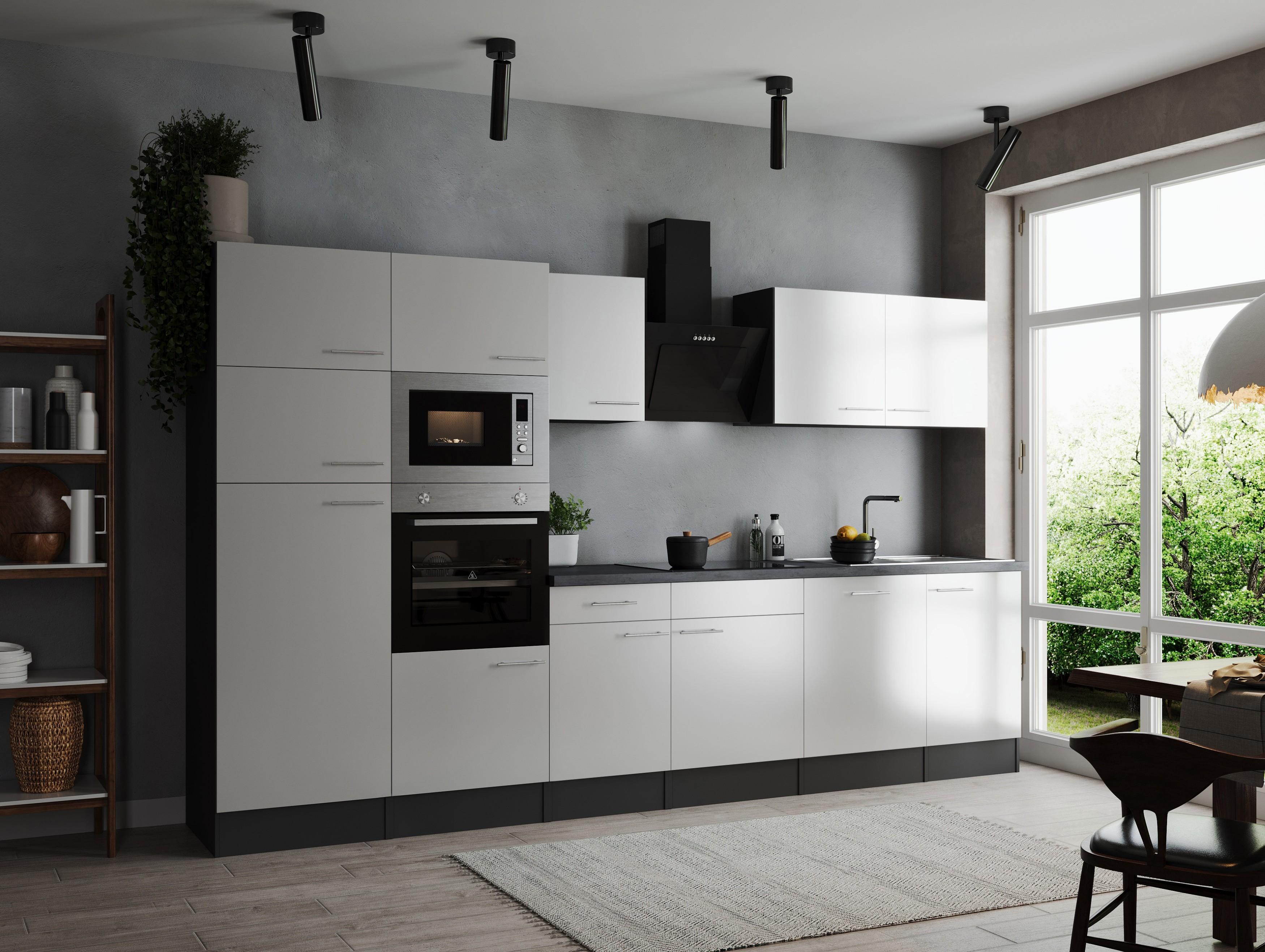 Küche Küchenzeile Küchenblock Grau Matt Weiß Oliver 340 cm Respekta