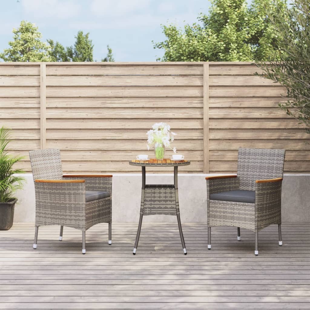 The Living Store 3-dielny záhradný bistro set s vankúšmi sivý polyratan