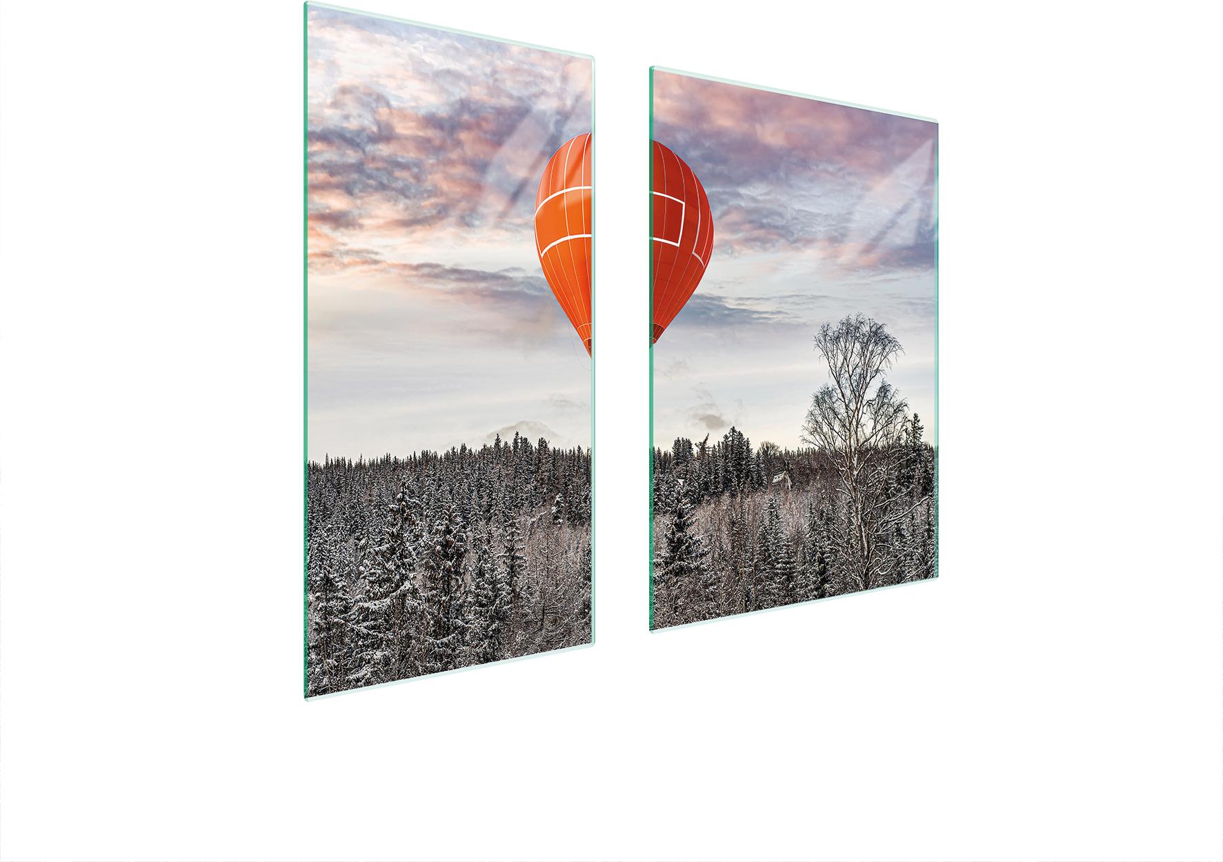 TMK ArtDeko Herdabdeckplatten 2 teilig 75x52 Glaskeramikfeld Abdeckung Glas Schneidebrett Landschaft Ballon