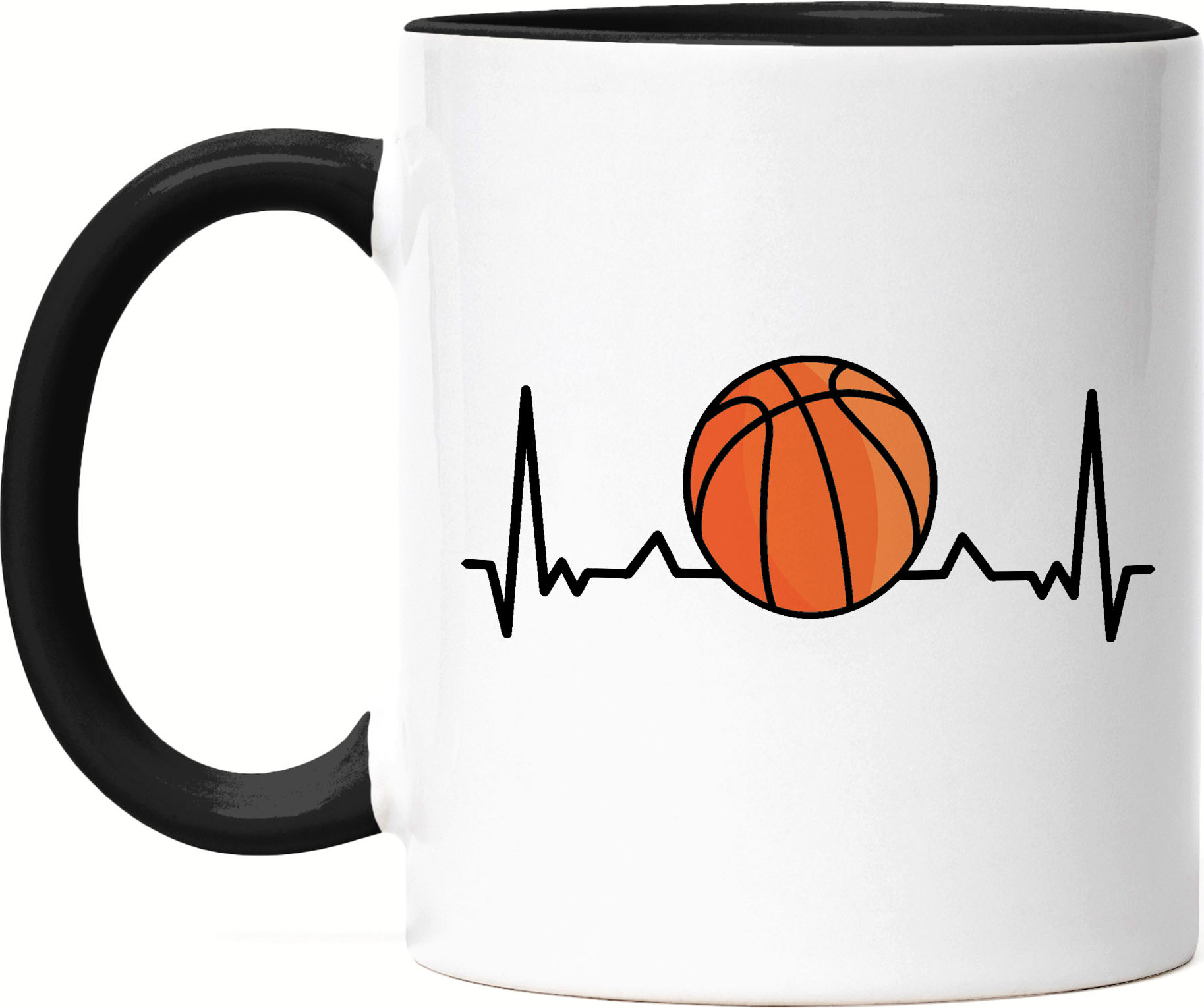 Hey!Print Basketball Tasse Schwarz Leben Mannschaft Spieler Teamsport Korb Basket Ballsport Jersey Team Herzschlag Herz HP-1796-T-Schwarz