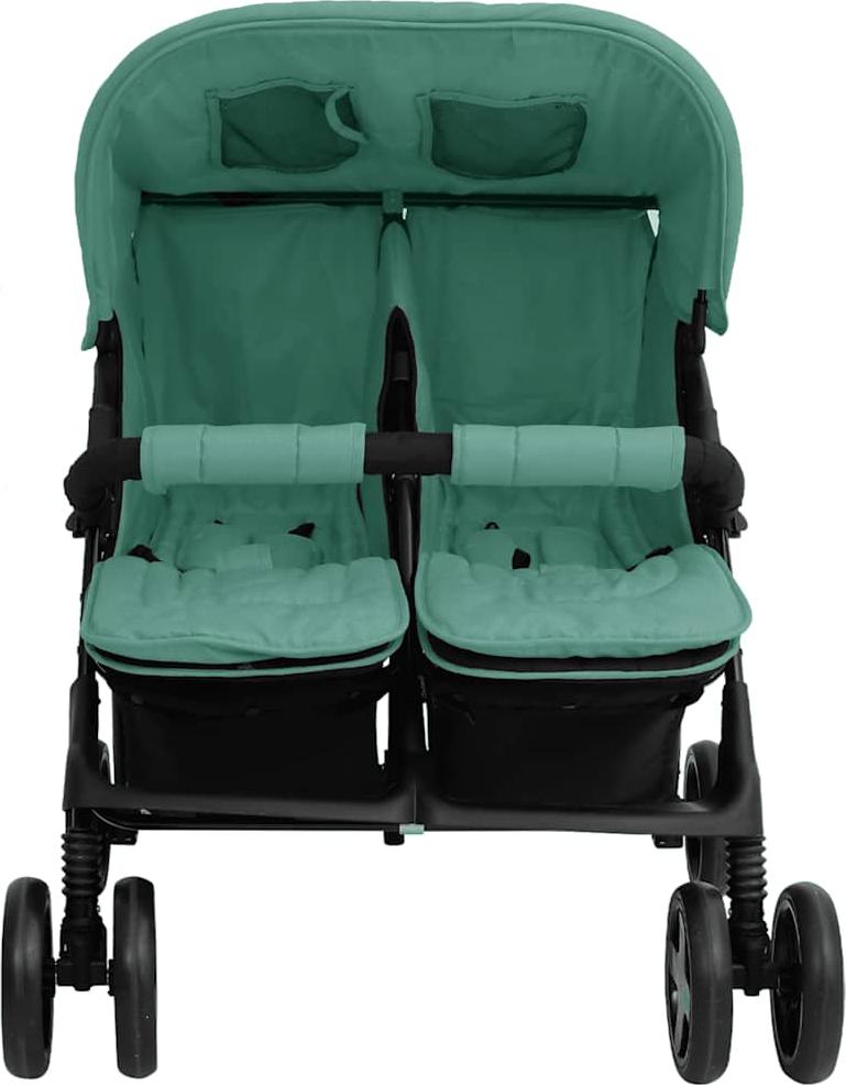 vidaXL Zwillingskinderwagen Grün Stahl 10346