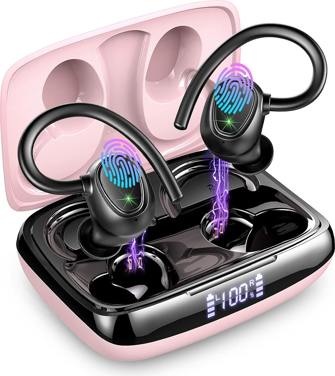 Slúchadlá do uší Bluetooth Stereo Bass, 48H Earbuds Comfort Fit Bezdrôtové slúchadlá s LED nabíjacím boxom, IP7 Vodotesné športové slúchadlá CVC8.0