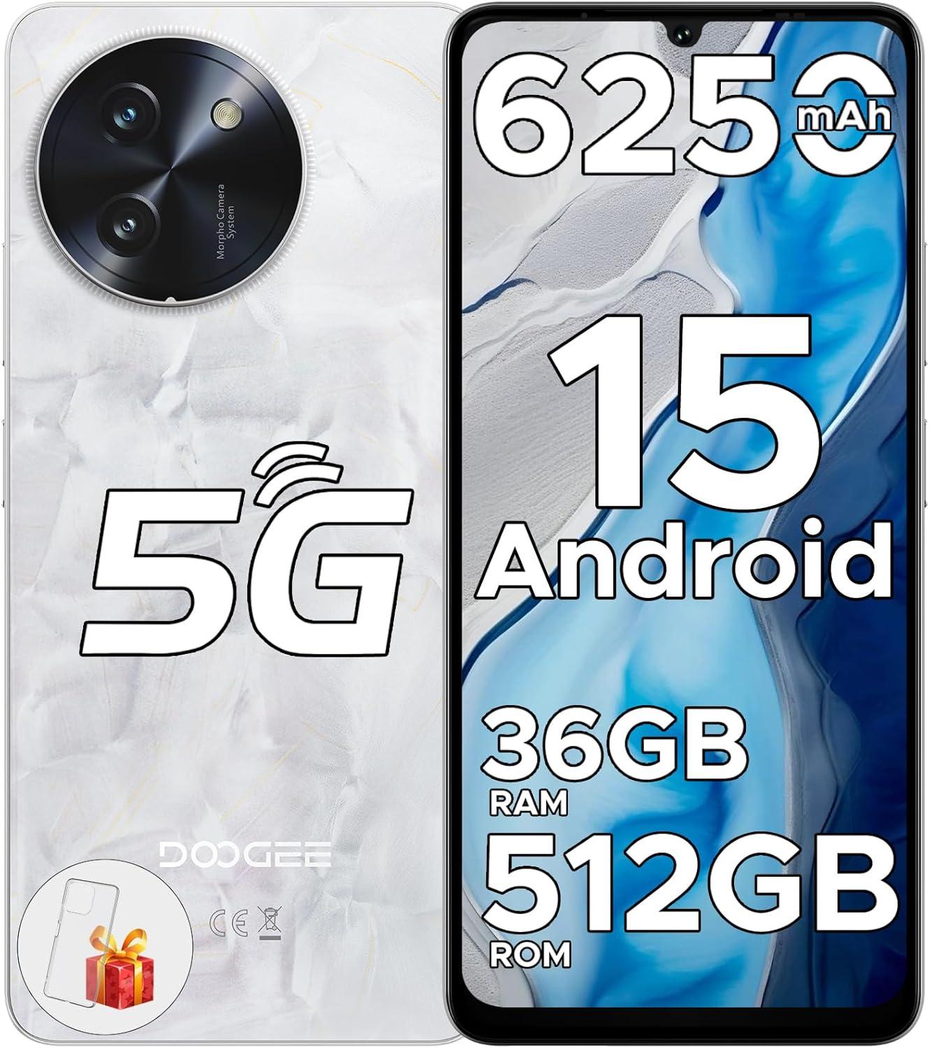 DOOGEE Note 59 Pro+ 5G Smartphone Android 15 Ohne Vertrag 5G 36GB+512GB 6250mAh 6.75 HD+ 120Hz Handy 50MP+8MP Dual SIM Handys/OTG/GPS/NFC,Weiß