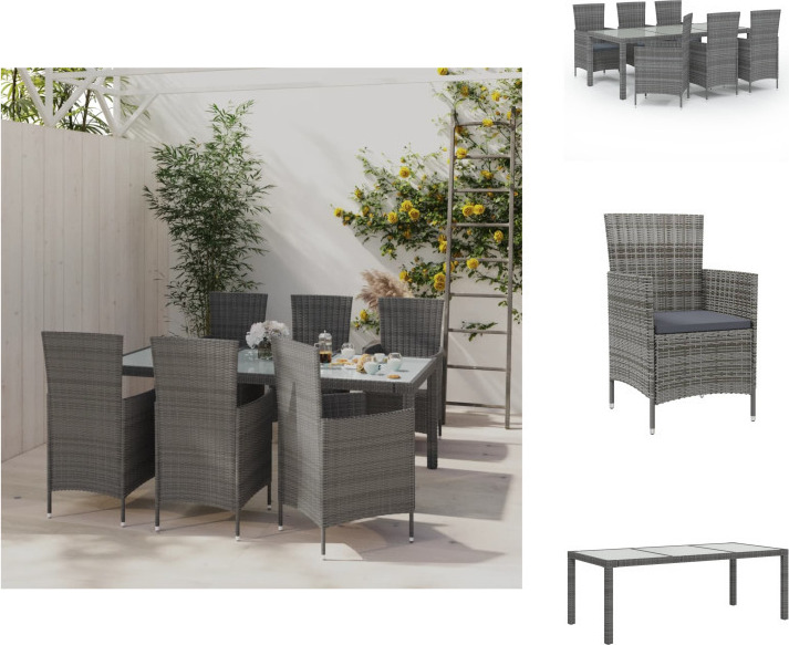 vidaXL 7-dielny záhradný jedálenský set s vankúšmi polyratan sivý - Záhradný nábytok sety