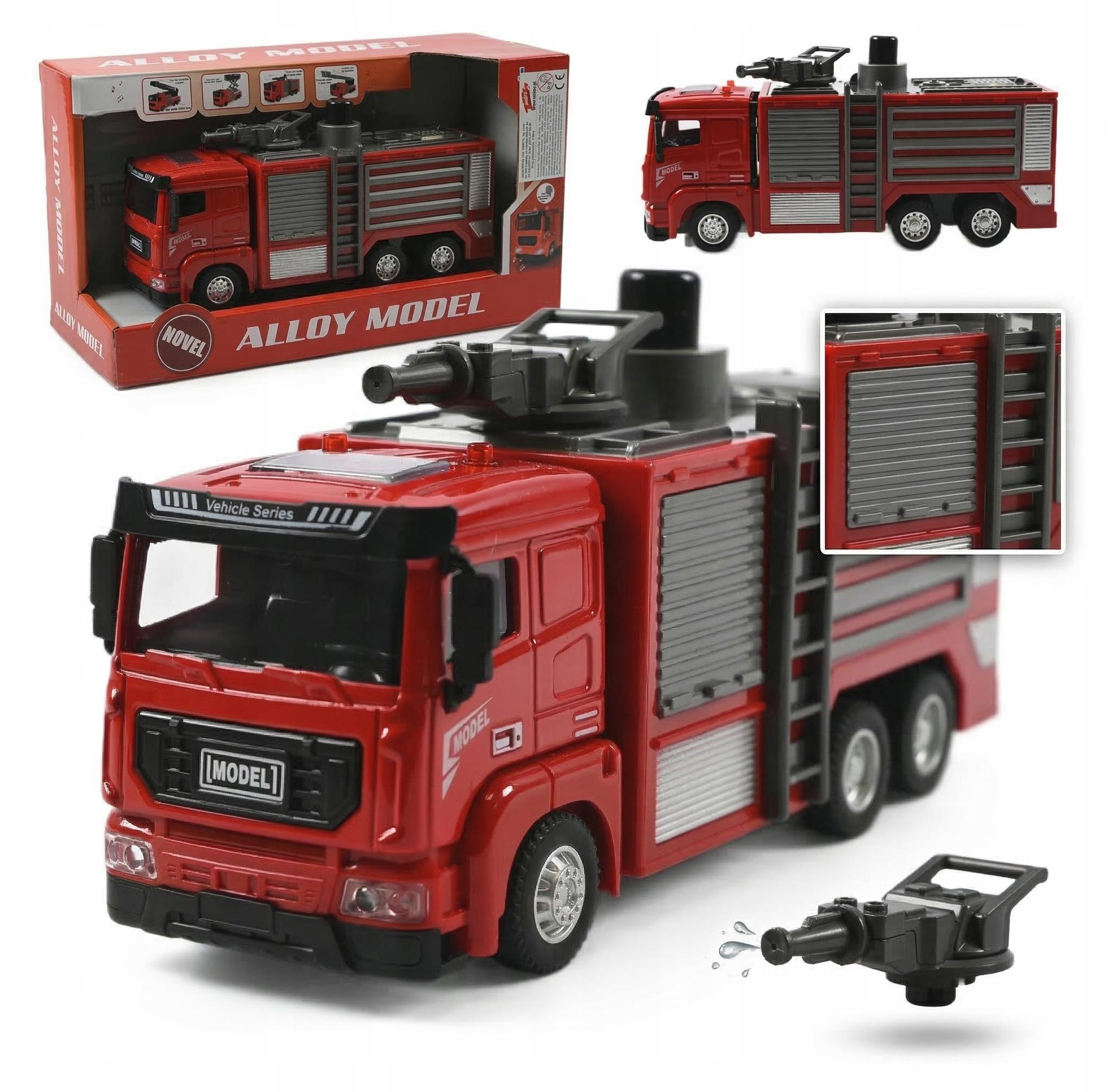 Midex Feuerwehrwagen Spielzeug mit Wasserspritze, Licht & Sound - Robustes Metall für Kinder