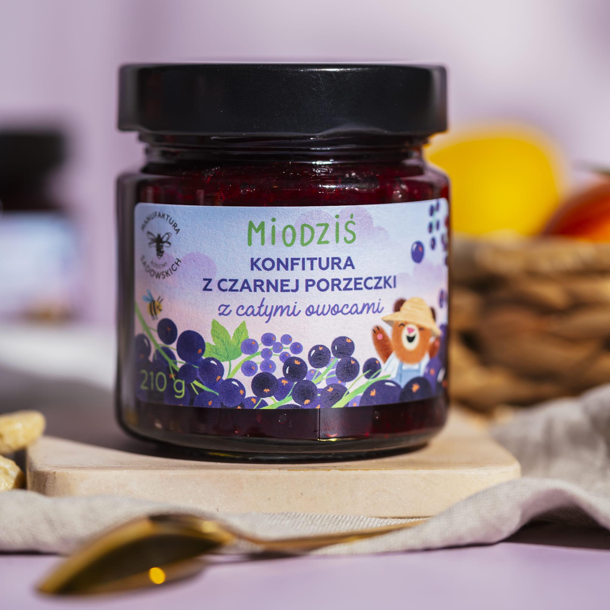 Pasieki Rodziny Sadowskich Schwarze Johannisbeermarmelade mit ganzen Früchten - Miodzi