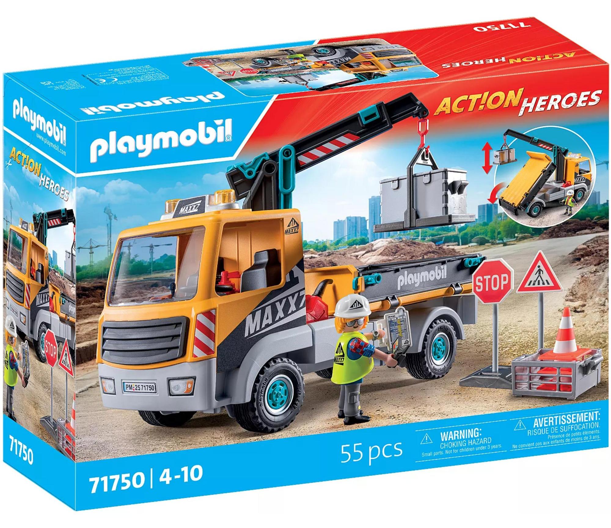 PLAYMOBIL Action Heroes Baustellen- LKW mit Kran 71750