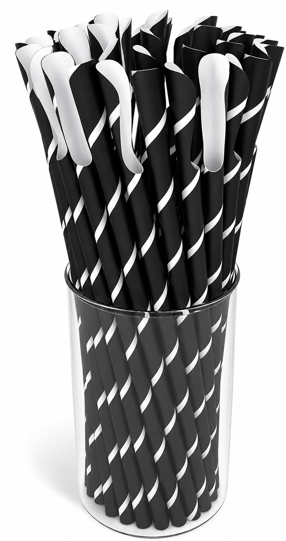 Hopser Funfood 125 Stück Slush Eis Löffelstrohhalme Papier Strohhalme Kompostierbar Plastikfrei 200 MM X 8 MM Löffel Eiskaffee
