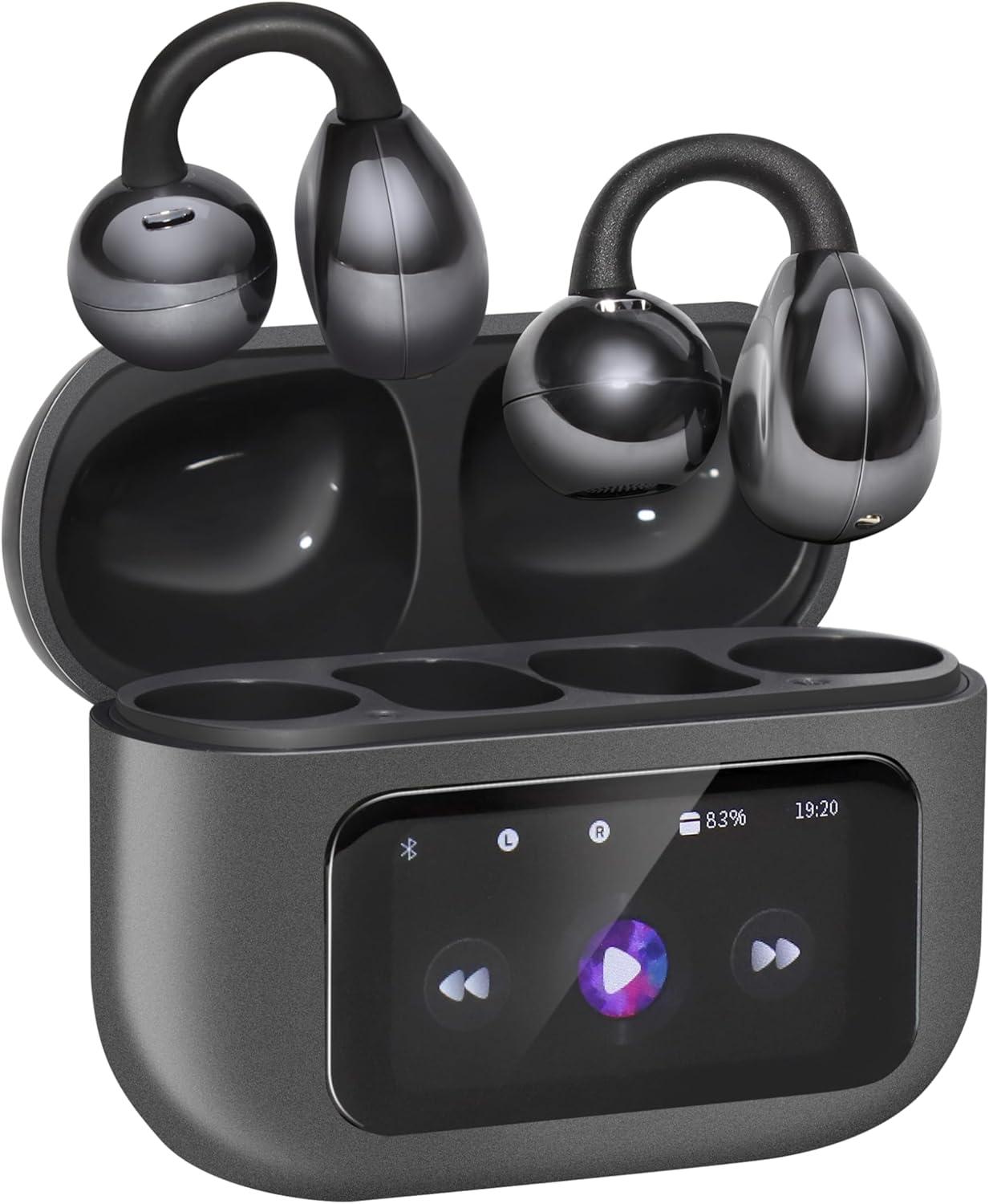 Xmenha Open Ear Bluetooth Kopfhörer kabellos Ohrclip Bildschirm Wireless Air Bone Conduction Headphones Knochenschall Kopfhörer Sport mit Bügel Luftleitung