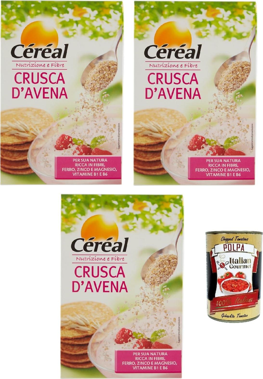 Italian Gourmet E.R. Céréal Crusca D’Avena, Haferbran, Proteinquelle, reich an Ballaststoffen, optimal zum Frühstück und Pfannkuchen, um den Darmbohrloch zu fördern 3x 400 g + Italian Gourmet polpa 400g LB-0U4A-42LV