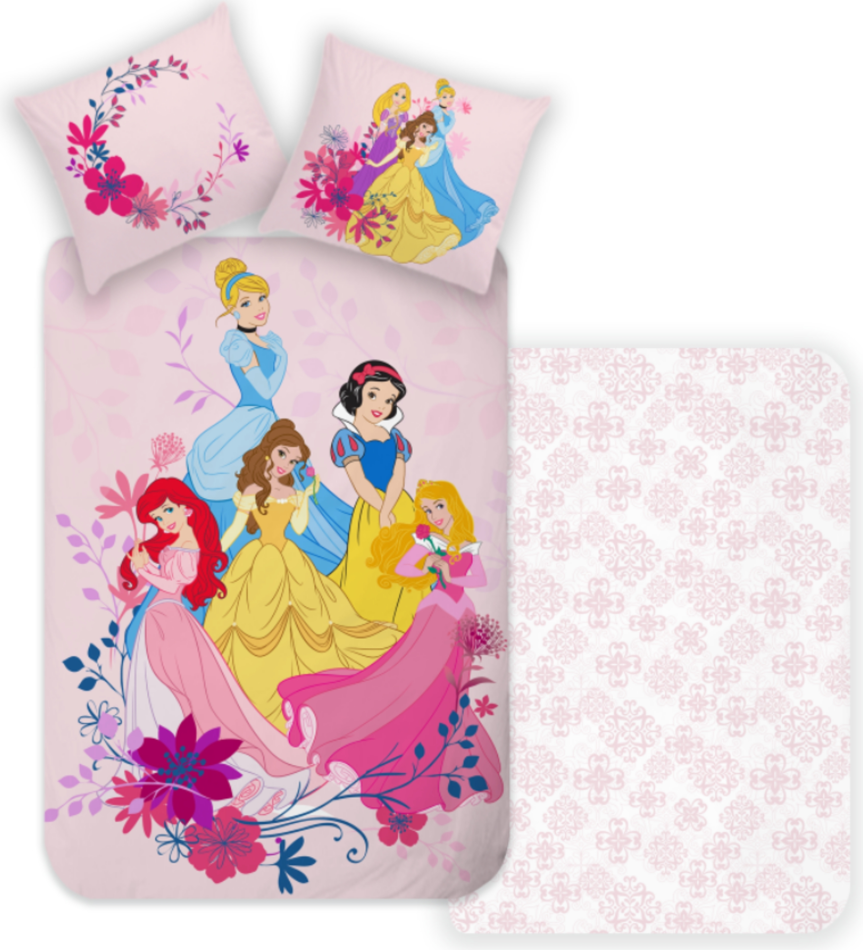 Bettwäsche Disney Prinzessin Arielle, Schneewittchen, Cinderella, Belle, Rapunzel, 135x200 + 80x80 cm, 100 % Baumwolle